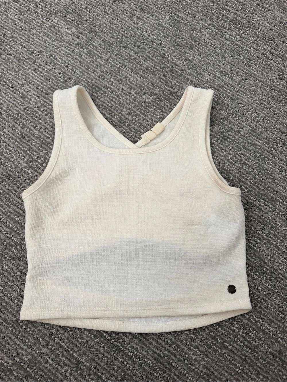 Roxy Cream Ribbed Cross-Back Crop Tank - Picture 1 of 3